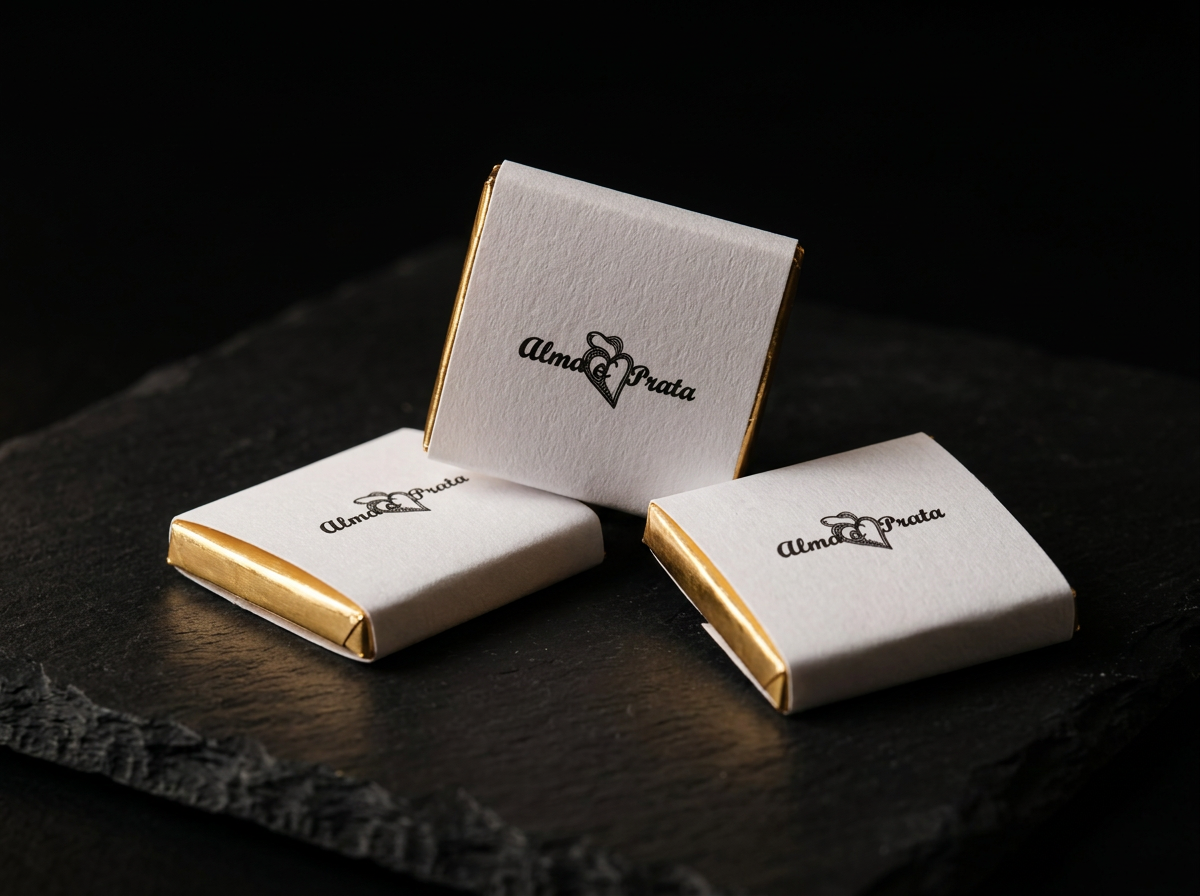 Napolitanas personalizadas com cinta branca e folha dourada