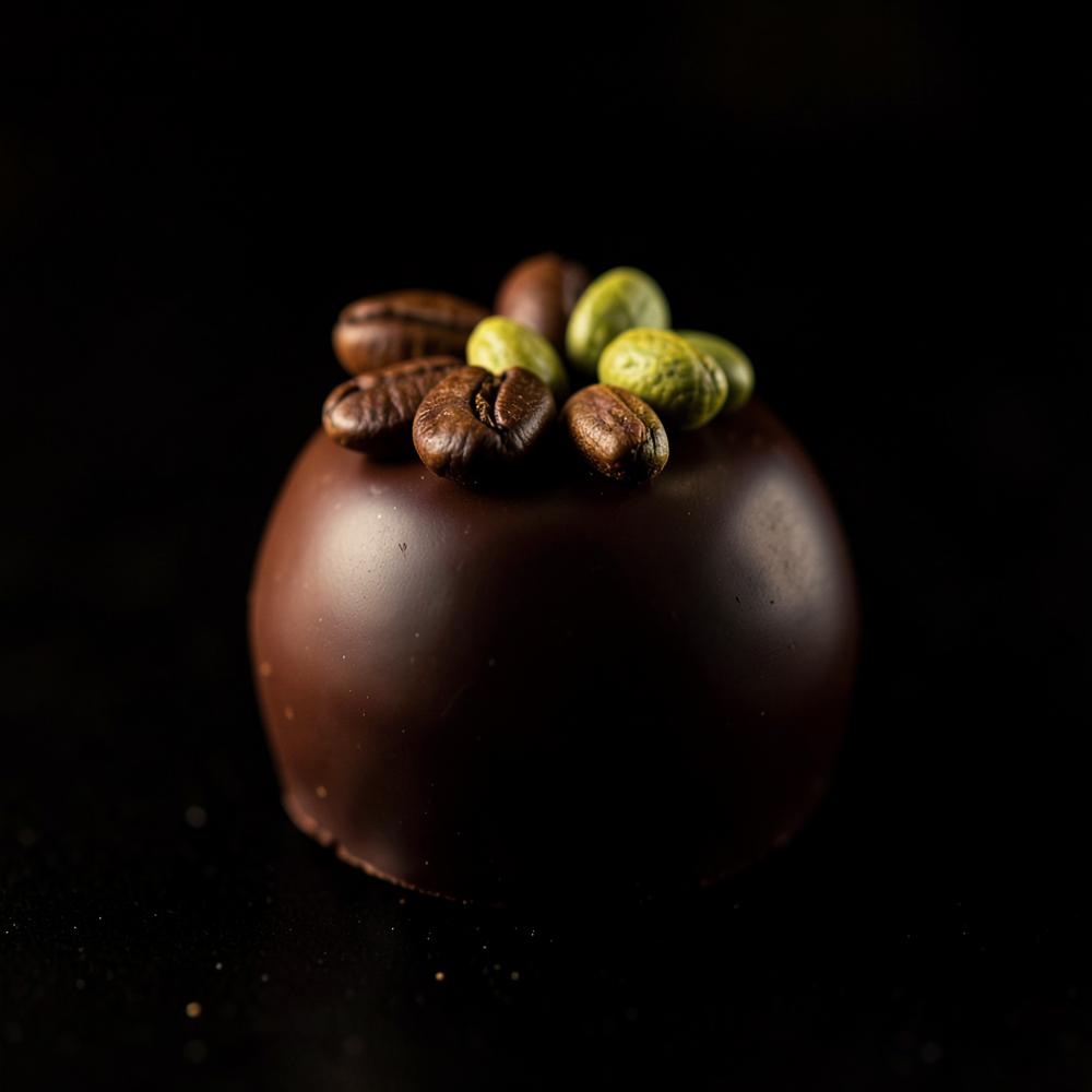 Bombom Café & Cardamomo: café encorpado e cardamomo em chocolate negro, da Coleção Noël da CACAO NOIR
