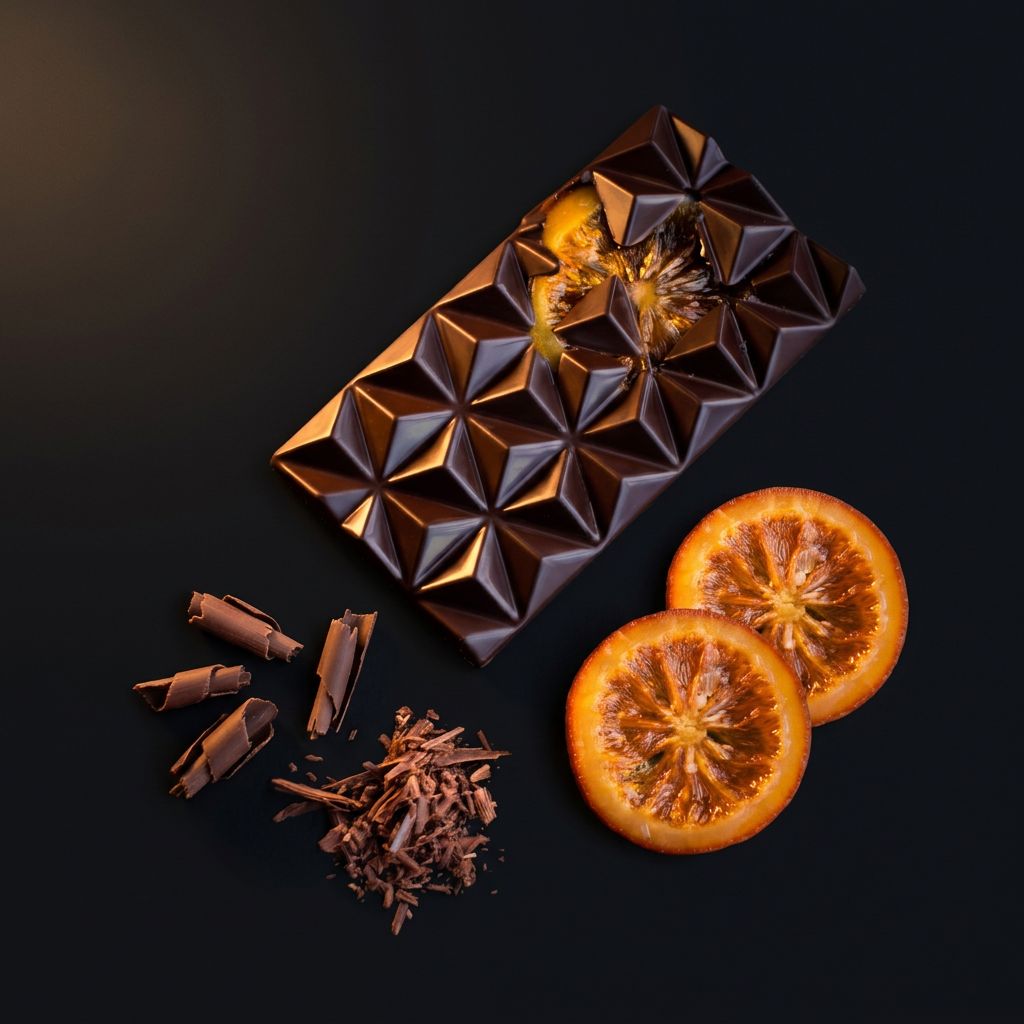 Tablete de chocolate negro 78% com laranja confitada da Coleção Noël da CACAO NOIR, em chiaroscuro